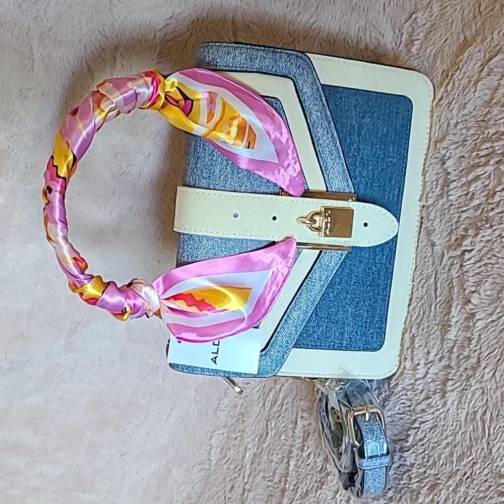 Aldo Brand New with Tags structured denim handbag crossbody with twilly! 💕